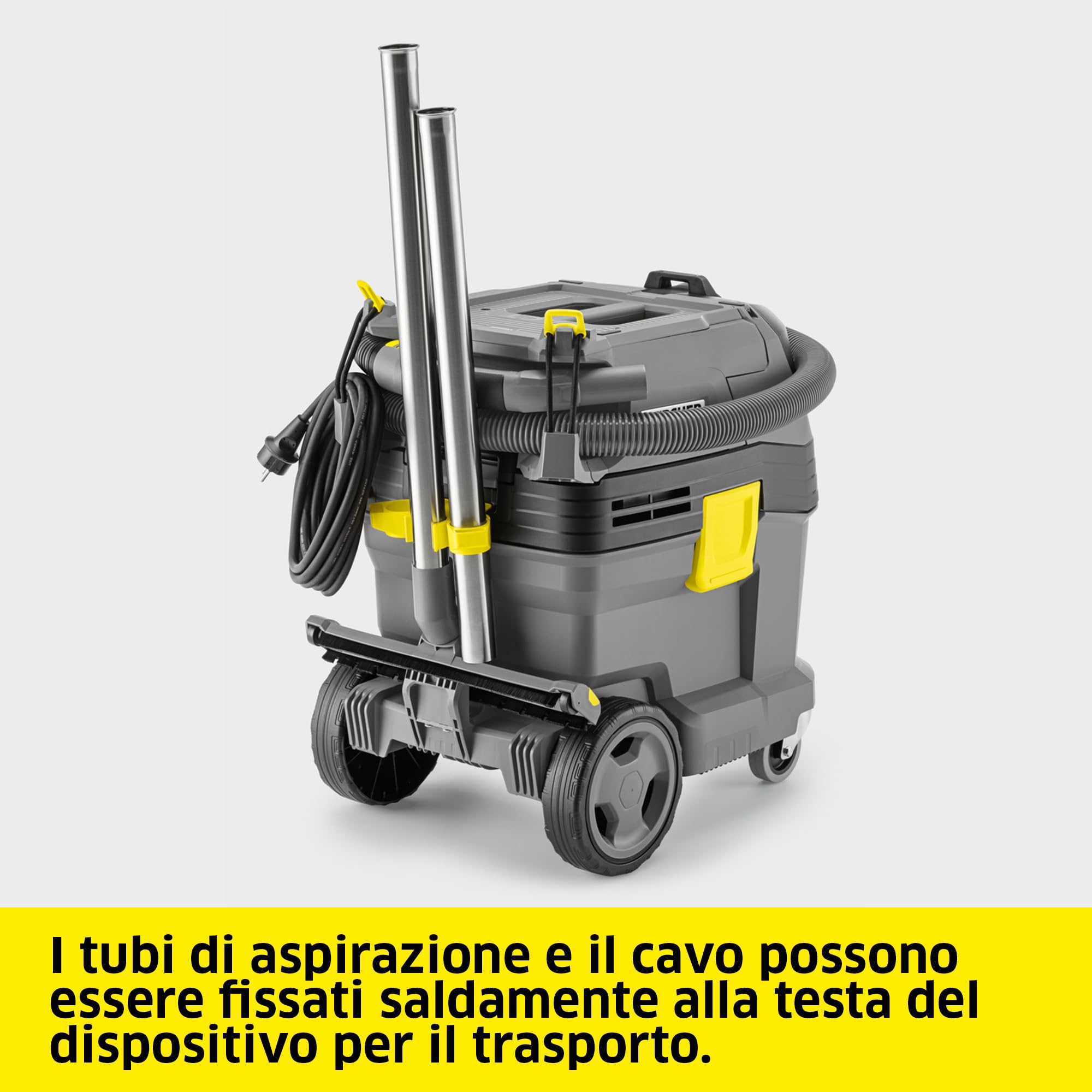 Kärcher aspiratore solidi-liquidi NT 30/1 Tact L Aspiratore Solidi-Liquidi, max 1380 W, contenitore in plastica:30l, tubo di aspirazione 2,5m,filtro piatto PES,sacco filtro in pile,bocchetta pavimenti