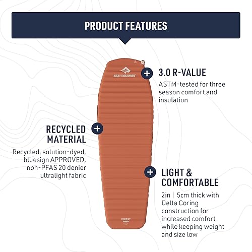 Miniatura 3 de Sea to Summit Pursuit - Tapete de dormir autoinflable para camping y mochilero, rectangular, grande y ancho (78 x 30 x 2 pulgadas)