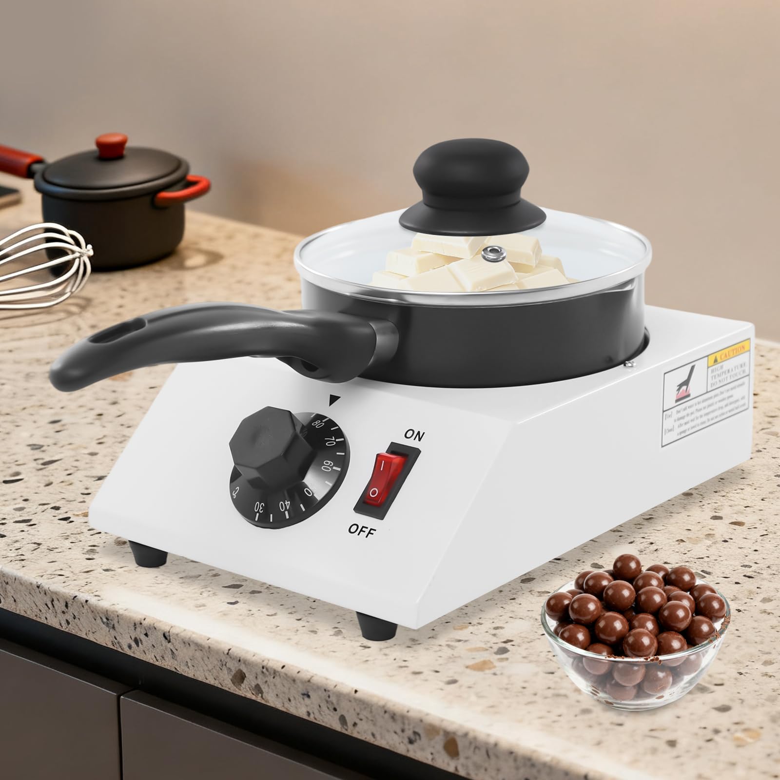 Derretidor de chocolate eléctrico, derretidor de chocolate eléctrico, máquina de fusión de chocolate con tapa, 40 W, 30-85 °C, para chocolate, mantequilla, queso