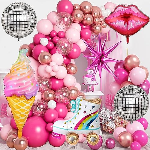Kit de arco de guirnalda de globos de color rosa intenso, suministros de decoración de fiesta de cumpleaños, globos de estrella para fiesta temática