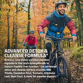 Bronson Liver Detox Advanced Detox & Cleansing Formula Supports Health Liver Function with Milk Thistle, Dandelion Root, Turmeric, Artichoke Leaf & More, Non-GMO, 180 Vegetarian Capsules