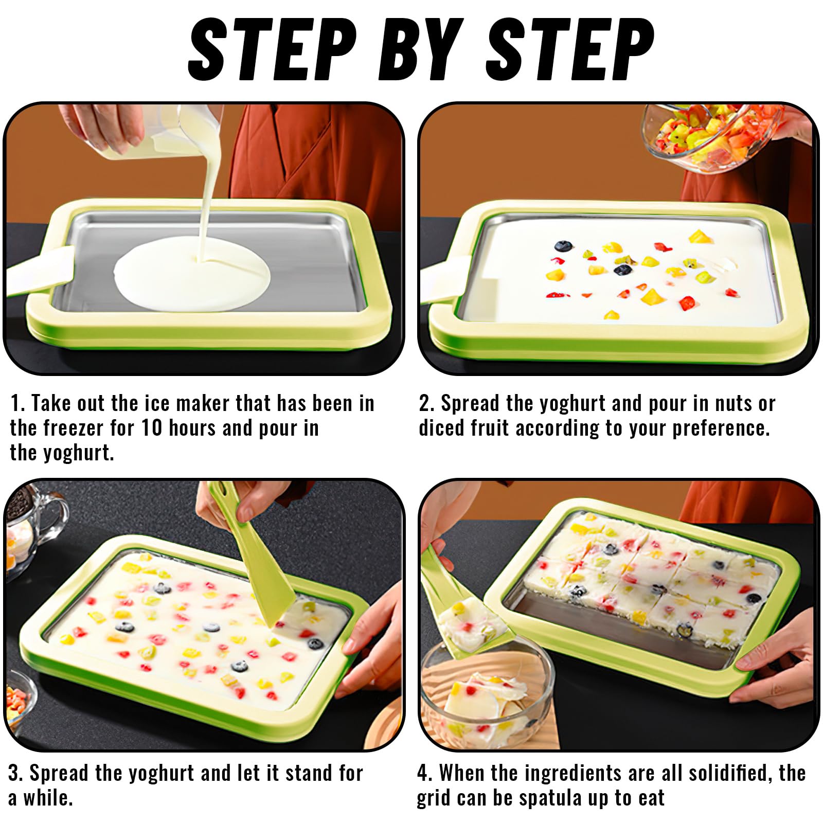 ACTOYS Fabricantes de Helados, Heladera Instantánea con 2 Espátulas, Ice Cream Rolls Maker Machine, Maquina Helado Frito para Sorbete, Yogurt Congelado, Gelato (Verde)
