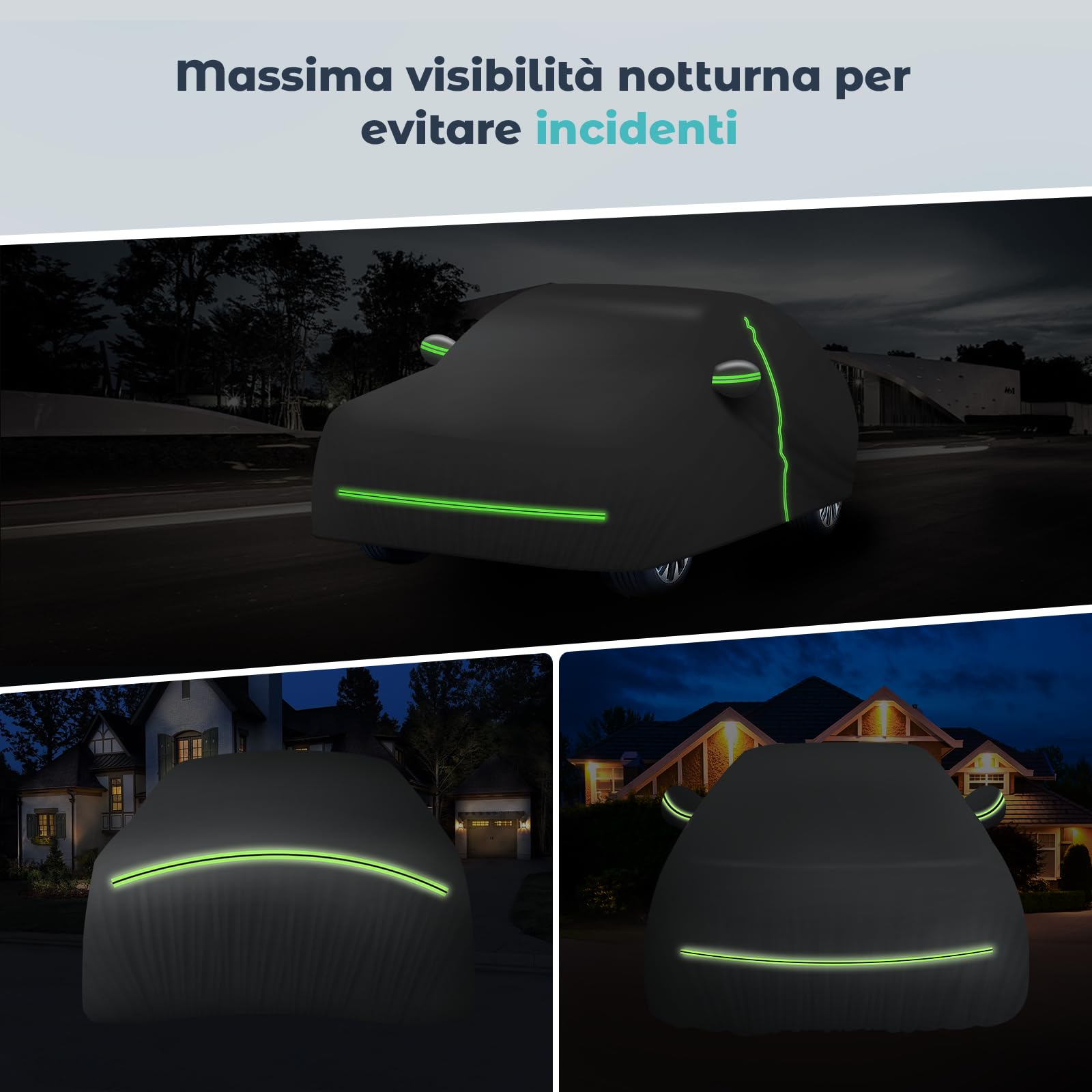 Telo Copriauto Impermeabile Anti UV Anti Vento e Antipolvere con Zip Laterale, Telo per Auto 460x185x160 cm Argento per Mid-size Car (Segmento D)