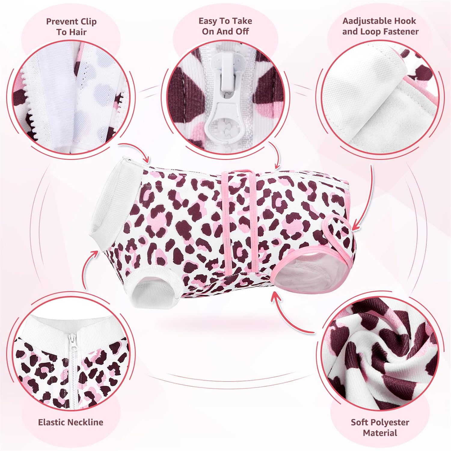 SlowTon Recovery Suit for Dogs - Dog Surgery Suit Female Spay Male Neuter, Dog Surgery Recovery Suit with Zipper, Pet Surgical Onesies Bodysuit Abdominal Wound Bandages (Pink Leopard, XL)