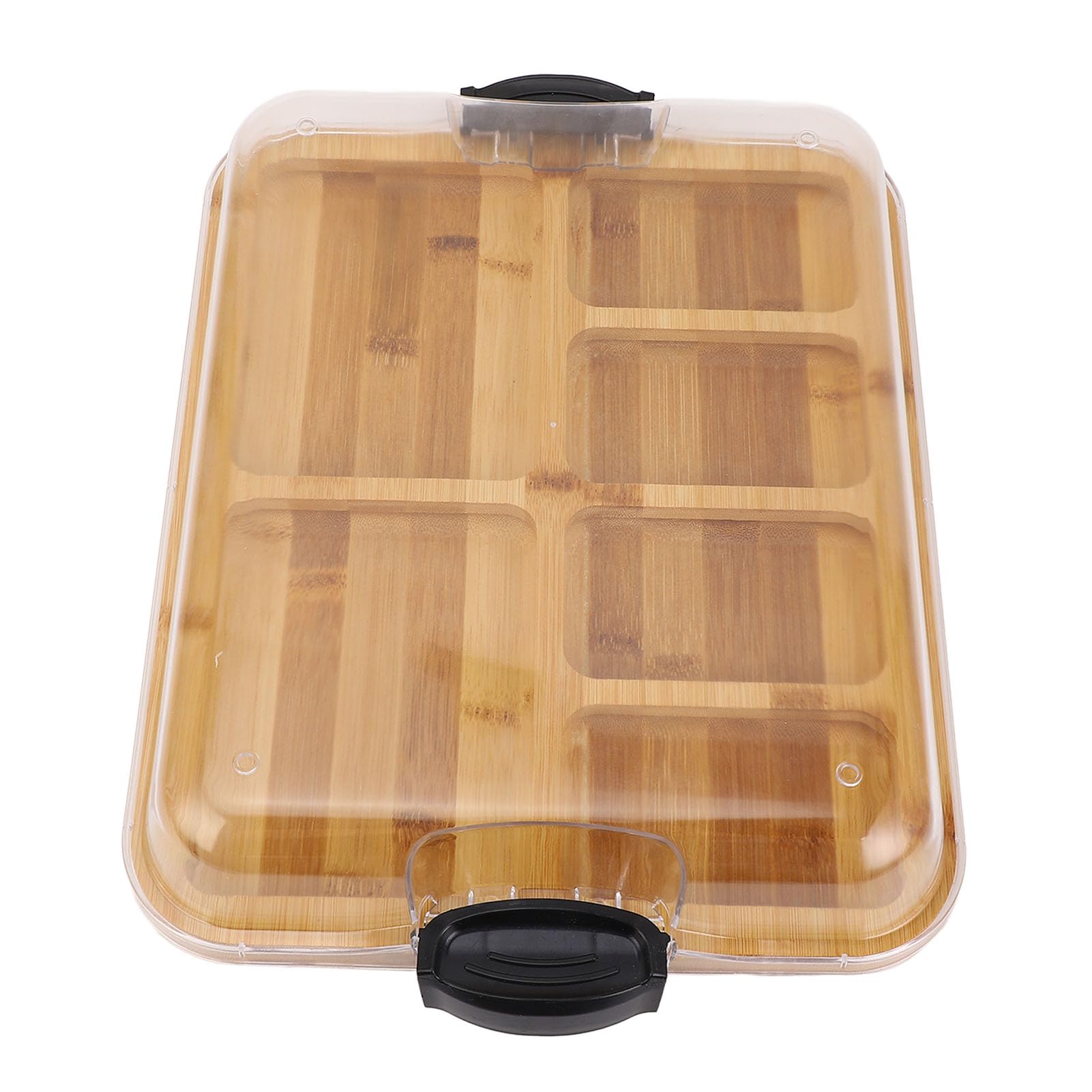 Tabla de Embutidos con Tapa, Tabla de Queso y Tabla de Cortar de Madera de bambú, 6 Compartimentos para Presentación de Embutidos, con Tapa Transparente con Cierre para Regalo