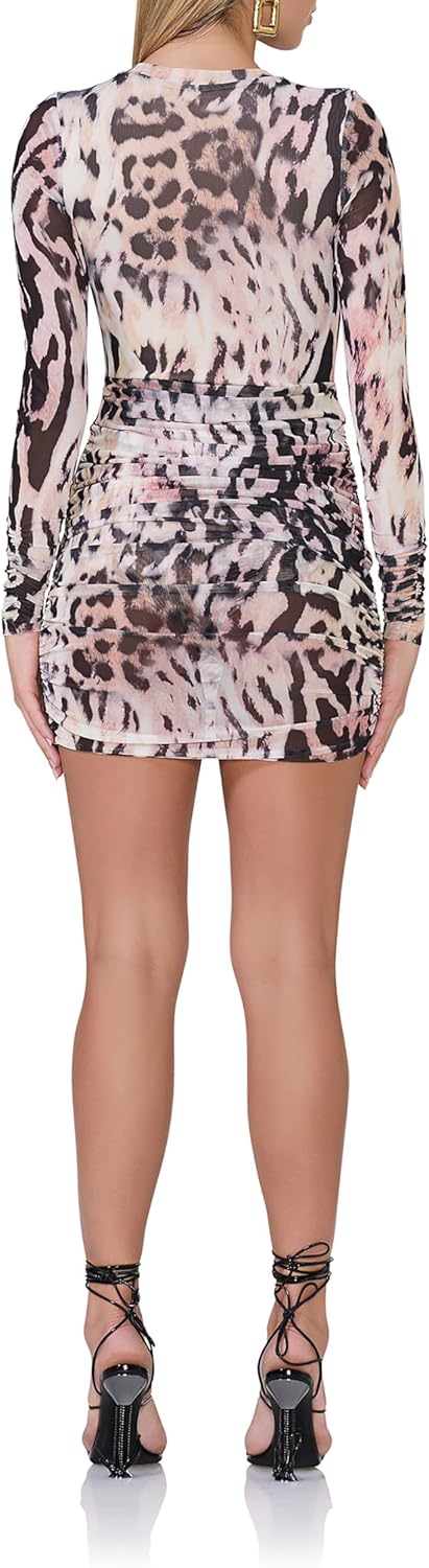 AFRM Womens Zelda Long Sleeve Wrap Waist Mini Dress with Built-in Bodysuit - Image 4