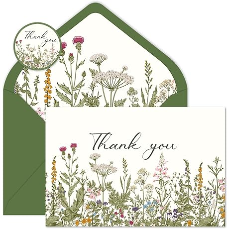 Whaline 24 Pack Vintage Wild Floral Thank You Cards