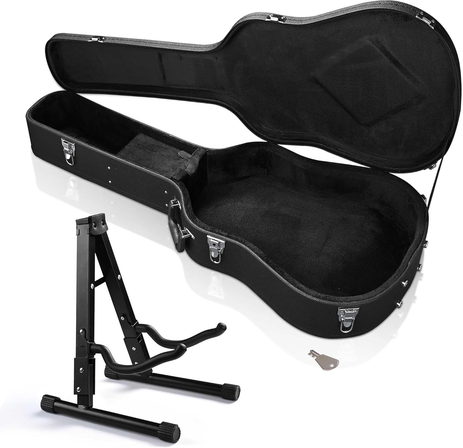 AW 41" Acoustic Guitar Case Hard with Folding Guitar Stand Wooden Hardshell Classical Dreadnought 41inch Carrying Case A-Frame Instrument Display