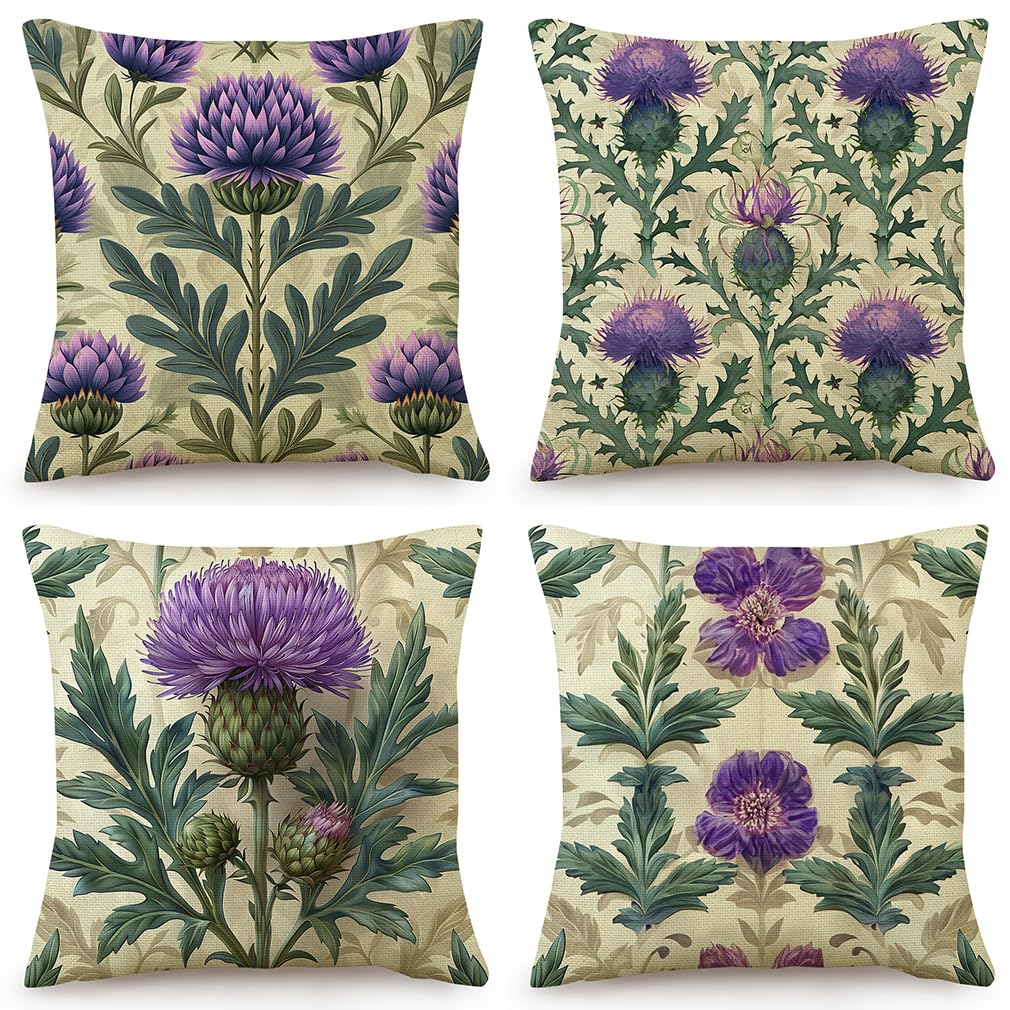 Housse coussin 60x60 fleur pour canapé taie d'oreiller en lin lavable et durable