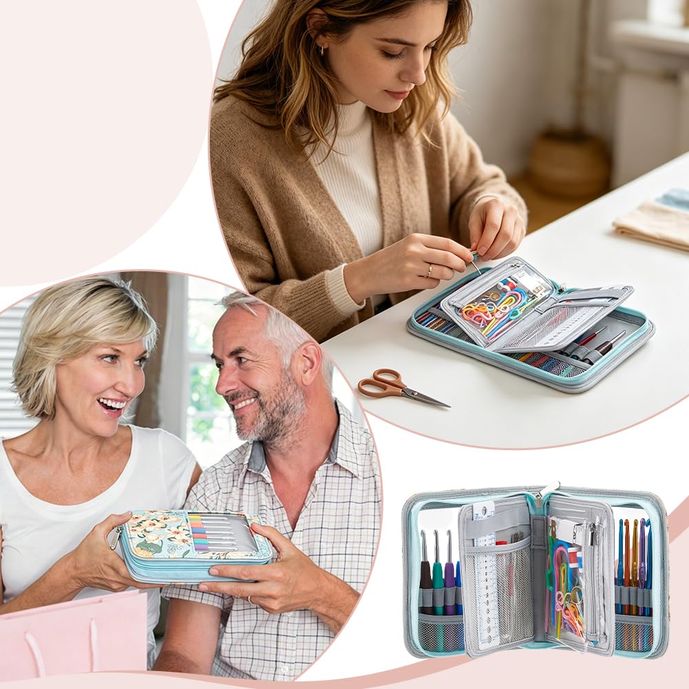 AHANDMAKER 103 Stück Häkelnadeln Set mit Häkeltasche Ergonomische Häkelnadeln DIY Hand Strick Kunst Werkzeuge Weben Garn Nadeln Kits für Anfänger und Experten Machen Tasche Handschuhe Socke