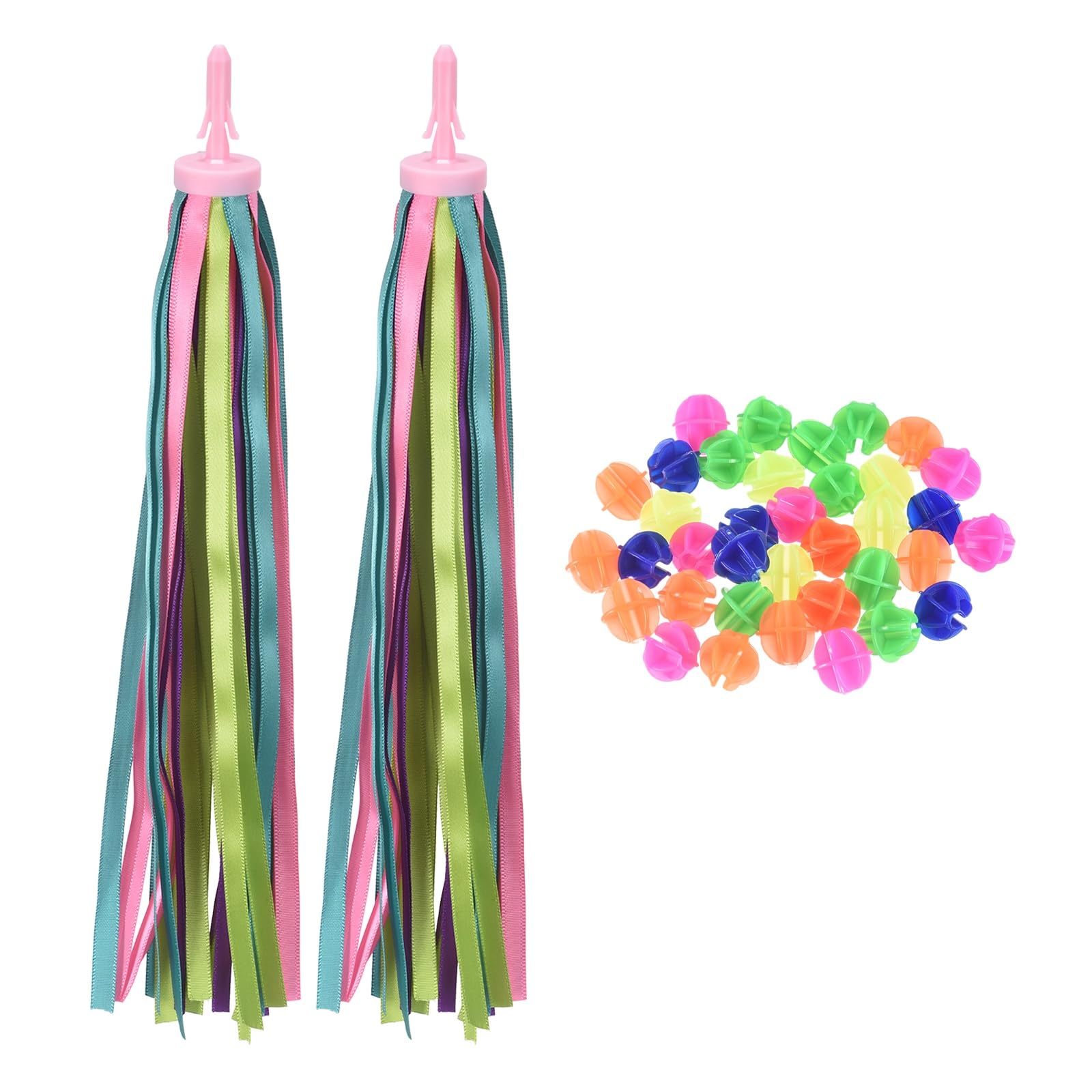 YELARXI Bike Streamers, Handlebar Tassels Grips Ribbon Bike Accessories Decorations with Colorful Bicycle Spoke Oval Decor Beads for Bicycle Tricycle Scooter Handgrip, Colorful