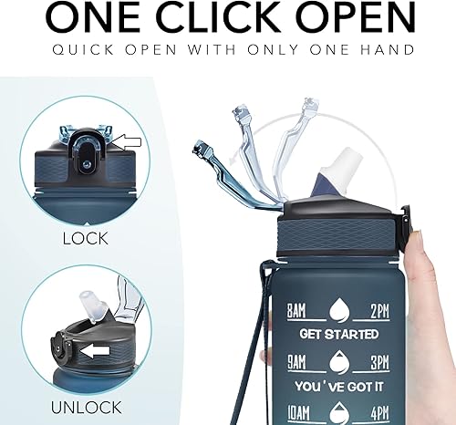 Miniatura 5 de Hyeta Botellas de agua de 32 onzas con tiempos para beber y pajilla, botella de agua motivacional con marcador de tiempo, a prueba de fugas, botella