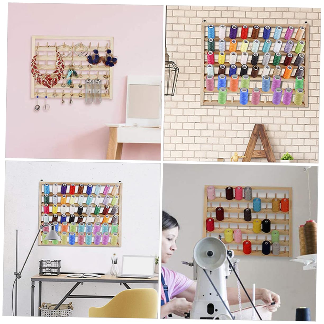 Porte-Fils en Bois Mural pour Bobines de Fil à Coudre, 54 Axes