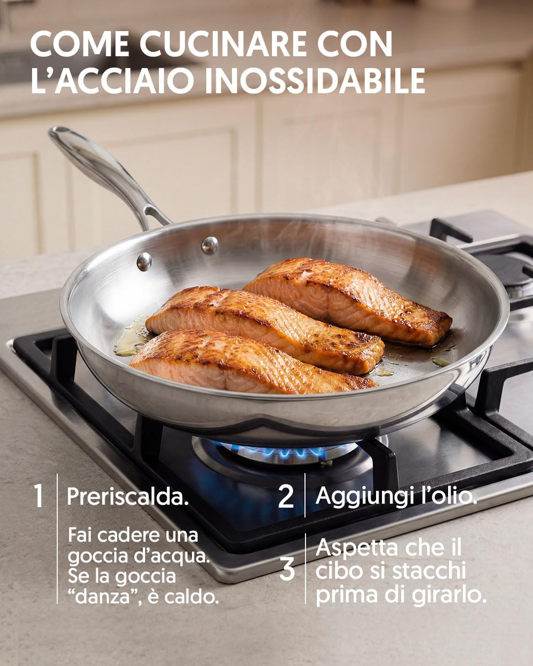 La Moustache - Set Pentole e Padelle 8 Pezzi in Acciaio Inox Senza Rivestimento, 3 Pentole con Coperchio in Vetro e 2 Padelle, per Induzione, Lavabile in Lavastoviglie, Ø16/20/24 cm (Titan Inox)