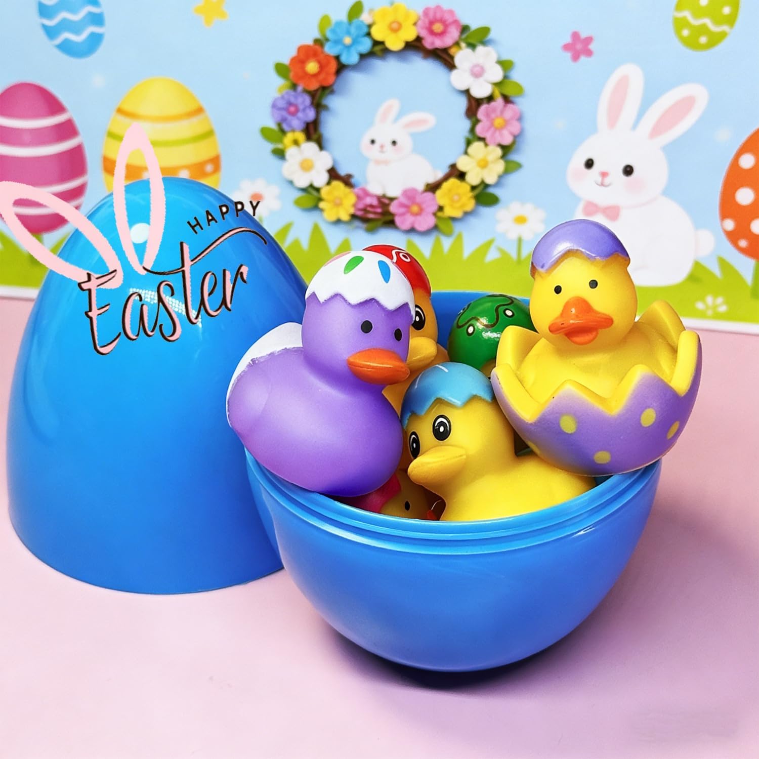 72PCS Easter Rubber Ducks Bulk Rubber Ducks for Jeeps Easter Bunny Ducks Basket Stuffers Easter Bulk for Kids Baby Bath Toys Easter Party Favor