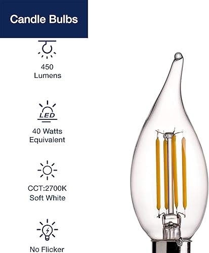 Miniatura 3 de FLSNT Bombillas LED para candelabro, bombillas LED CA11 E12 regulables, 2700 K, blanco suave, 4 W (equivalente a 40 W), 450 lúmenes, paquete de 6