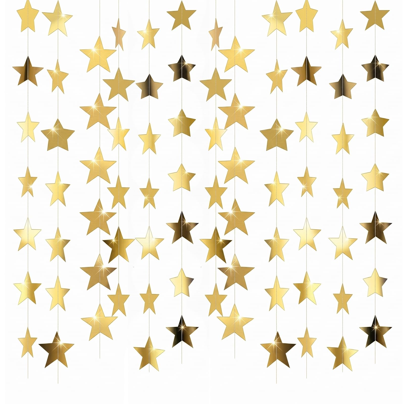 52 Feet Reflective Star Paper Garland, Sparkling Star Bunting Banner Hanging Decoration, Stars Party Garlands Streamer Kit for Birthday Holiday Wedding Anniversary Theme Party Supplies (Gold)