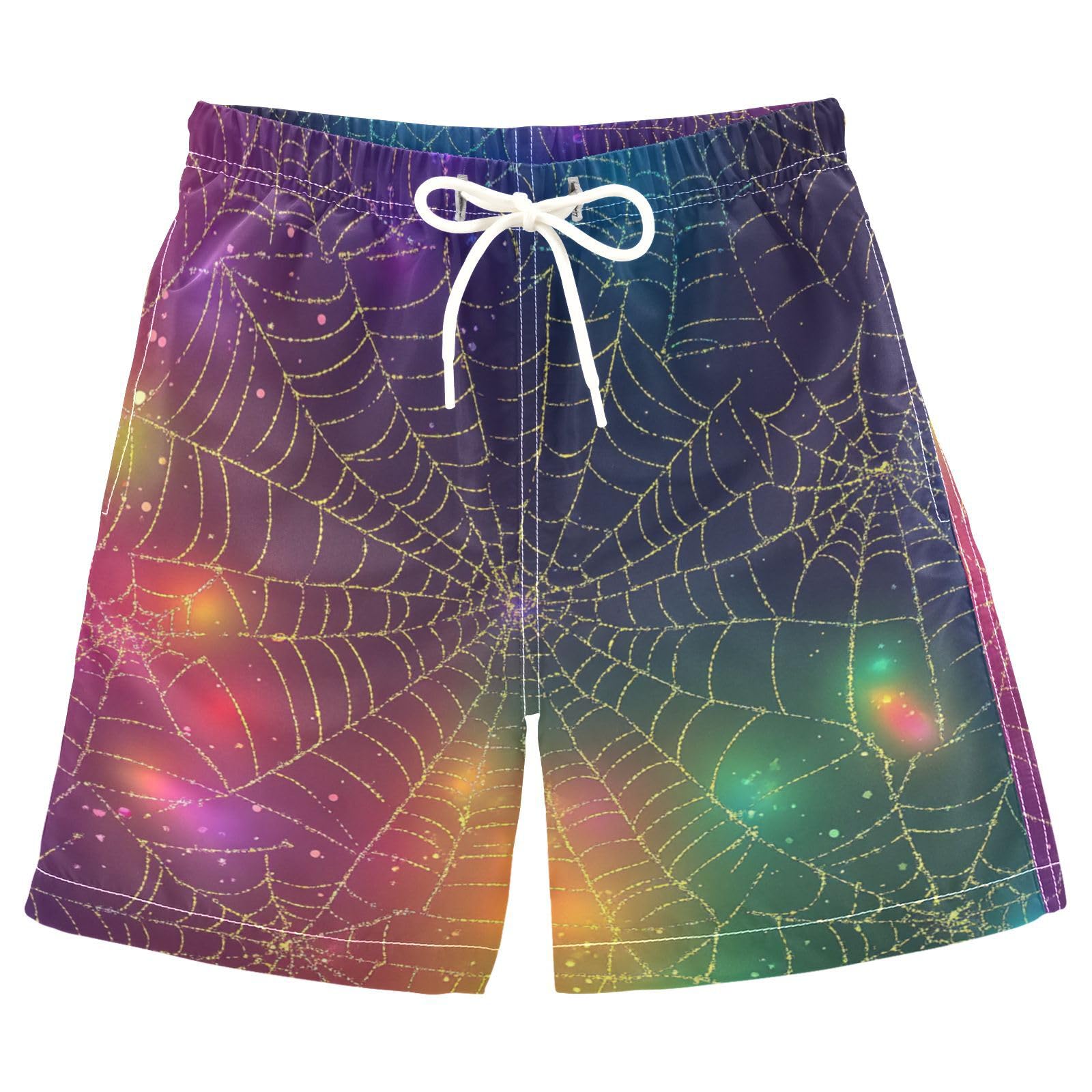 Jucciaco Boys Beach Board Shorts Cobweb Spider Magic Swim Trunk Teen Swimwear Multicolor