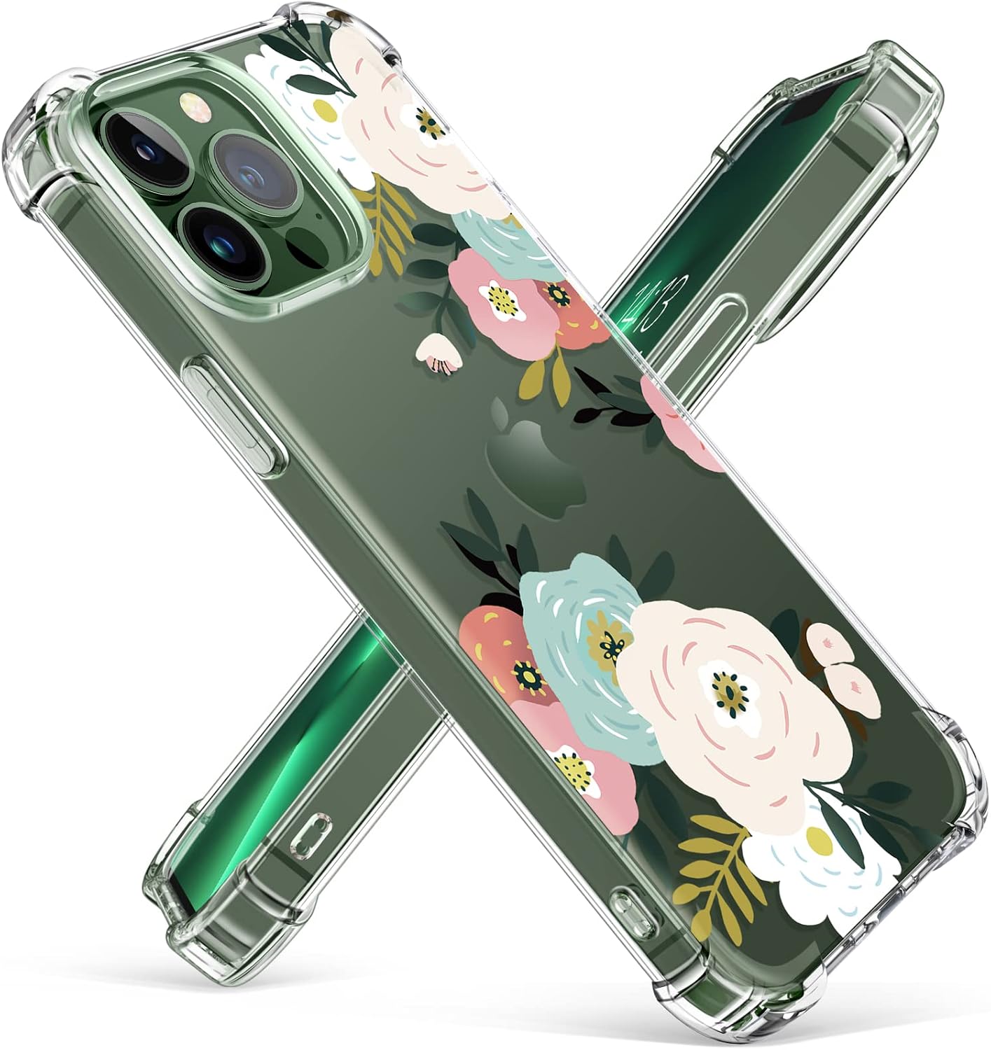 GVIEWIN Case Compatible with iPhone 13 Pro Max 6.7 Inch 2021, Clear Floral Soft & Flexible TPU Shockproof Protective Cover for Women Girls, Flower Pattern Design Phone Case (Abundant Blossom/White)