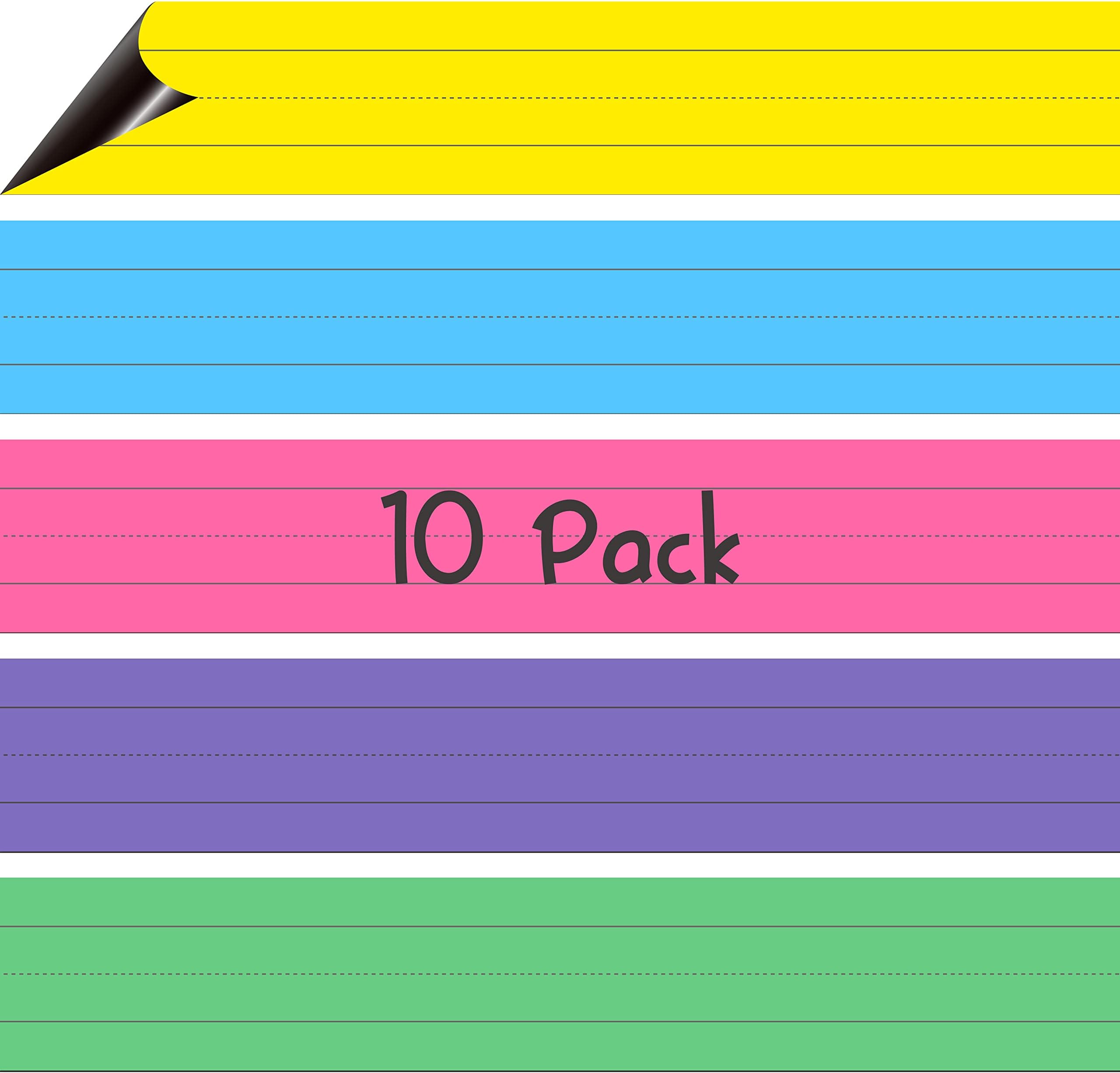 10 Pack Sentence Strips, 5 Colors Ruled Writing