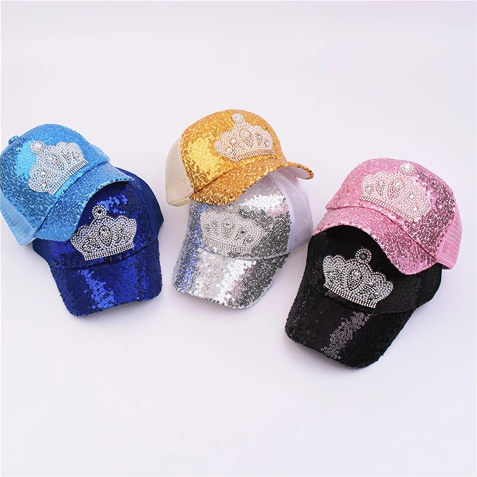 MRKU Cappello Estivo da Sole con Paillettes, Berretto da Baseball per Bambini, Sottile, Traspirante, in Rete, Stile Hip Hop, Regolabile, per Ragazze e Ragazzi.