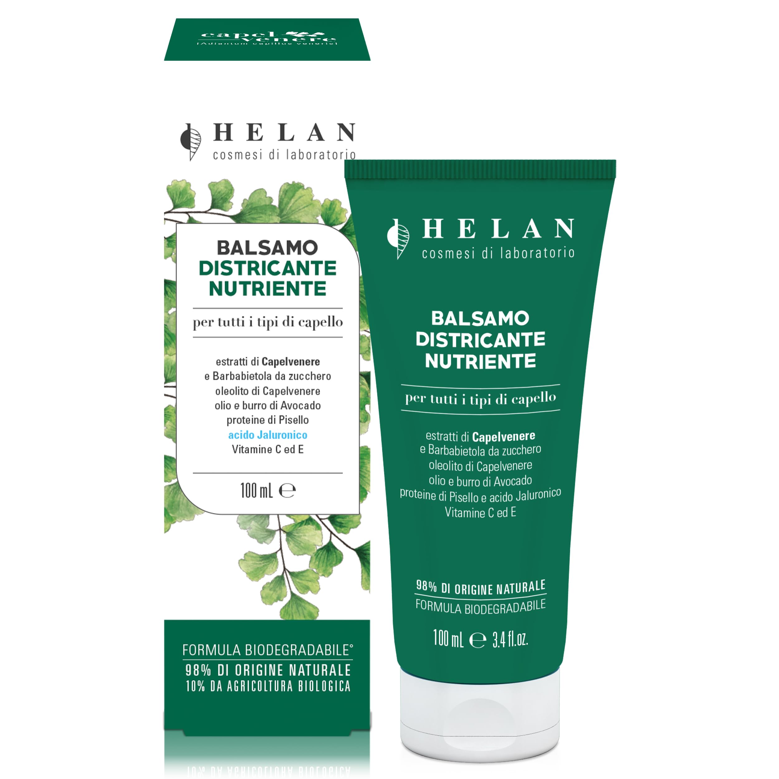 Helan Capelvenere - Nourishing Detangling Conditioner for All Hair Types, Conditions and Nourishes with Organic Beetroot and Avocado - Natural Detangling Protection, Made in Italy, 100 ml