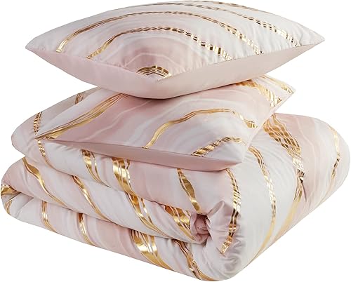 Miniatura 5 de Comfort Spaces Nero edredón con estampado metálico y divertido, juego de ropa de cama moderna para dormitorio de niñas, para todas las estaciones,