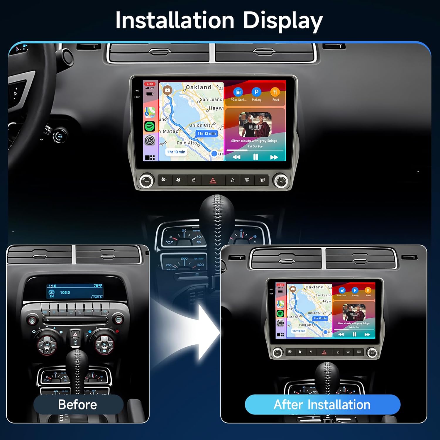 [4G+64G] Car Stereo for Chevy Camaro 2008-2015, Android 9 Inch IPS Touch Screen Radio with Wireless Carplay &Android Auto, GPS, Double Din, Bluetooth DSP, WiFi, FM RDS, Camera