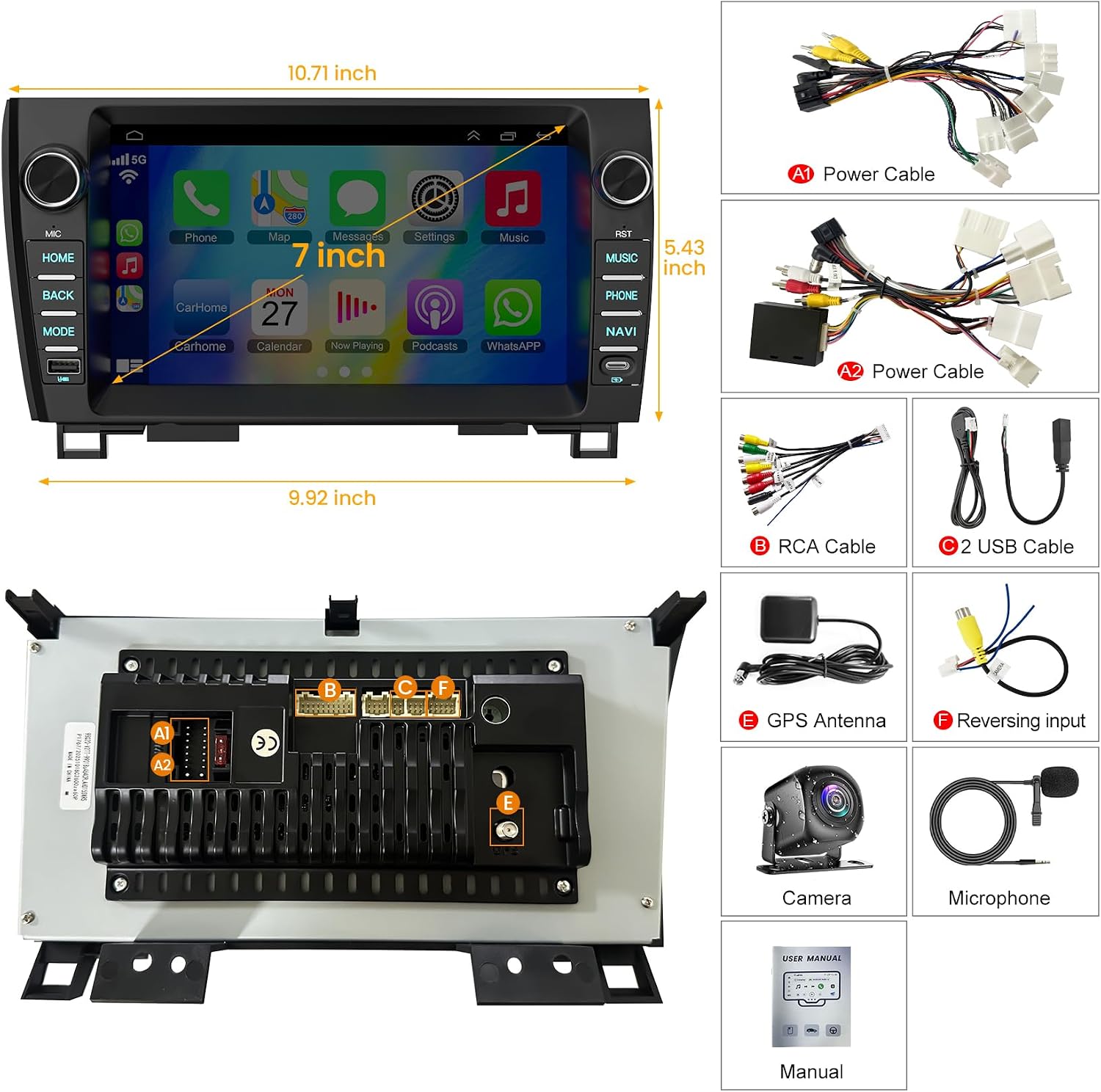 Upgrade WiFi 8Core 4G+64GB Car Radio for Toyota Tundra 2007-2013, Android 15 Touchscreen 1280 * 720 IPS Tundra Radio with Wireless CarPlay & Android Auto BT5.2 Voice Control GPS USB SWC FM