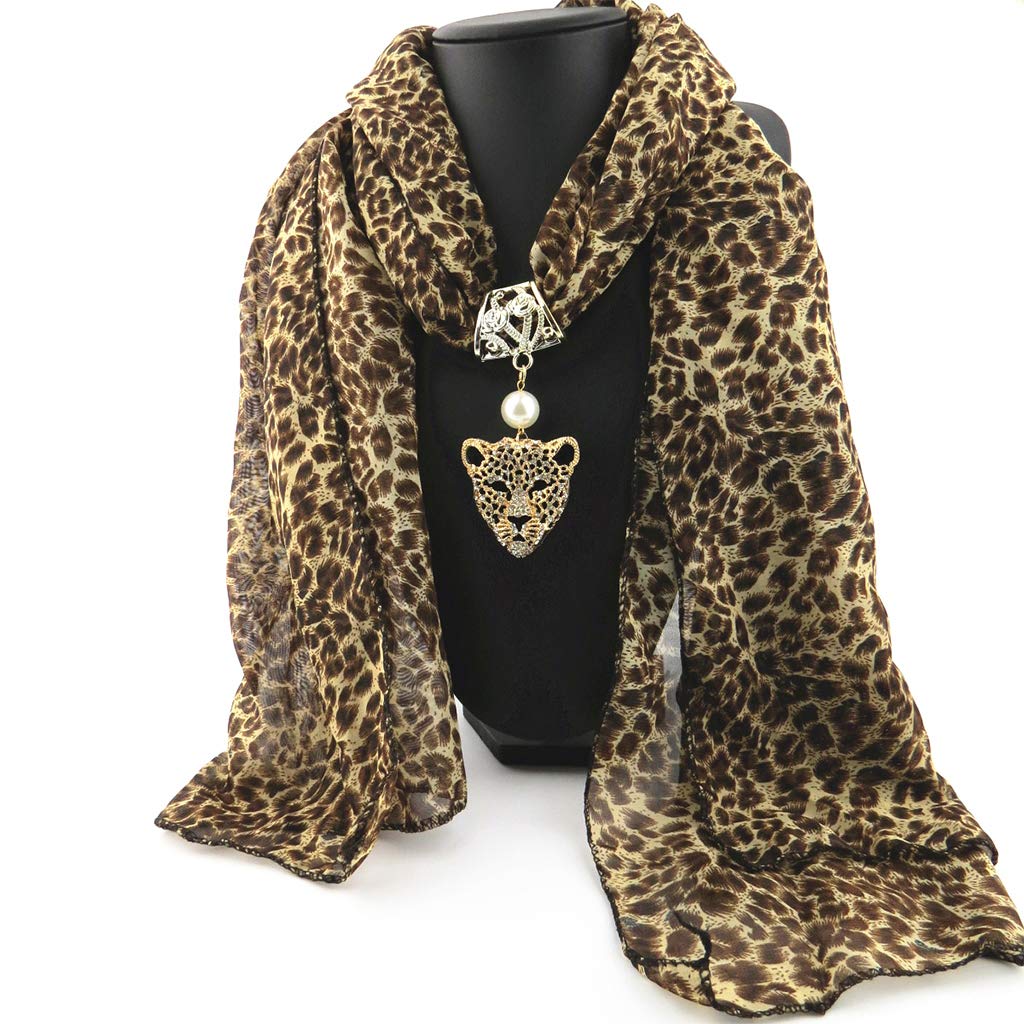 GUMEI Fashion Women Long Chiffon Leopard Lady Scarf Necklace Pendant Jewelry Scarf