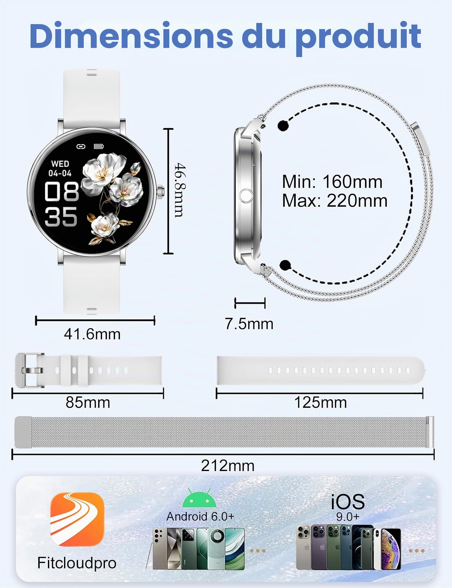 Montre Connectée Femme Homme Ultra-Fine 8 mm, 1.32" AMOLED Smartwatch avec Appel BLE5.3, Autonomie 7 Jours, Suivi Santé&Sommeil, Assistant Vocal, IP68 Étanche Fitness Podomètre pour Android iOS
