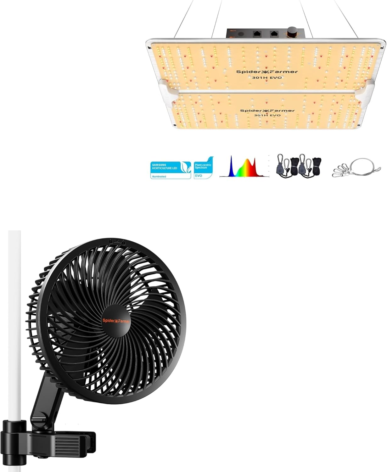 Spider Farmer New Grow Tent Fan 6" and SF2000Pro, Samsung LM301H EVO Led Grow Light, Full Spectrum Plant Grow Light