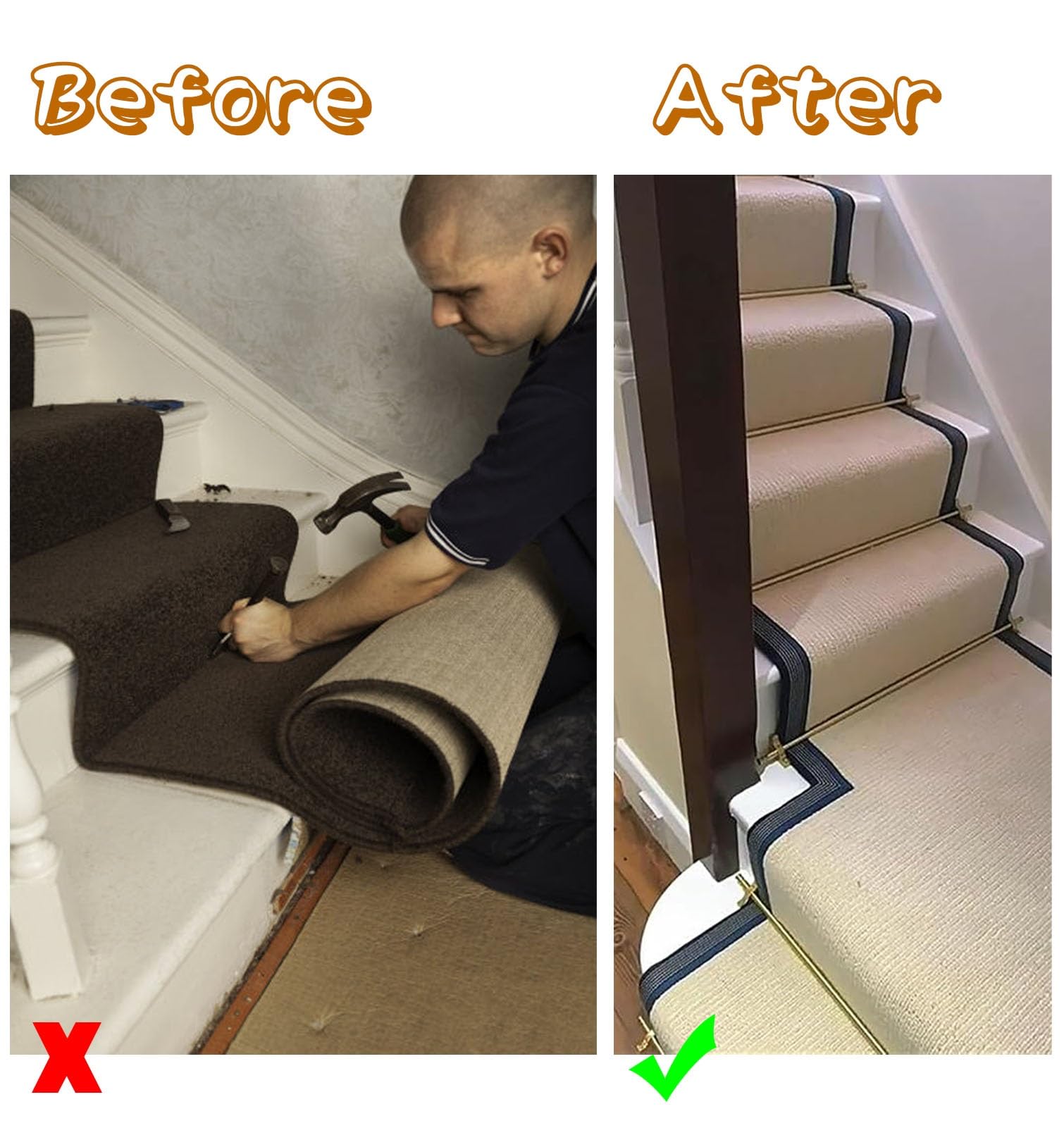 Barres d'escalier en laiton poli Tiges de tapis d