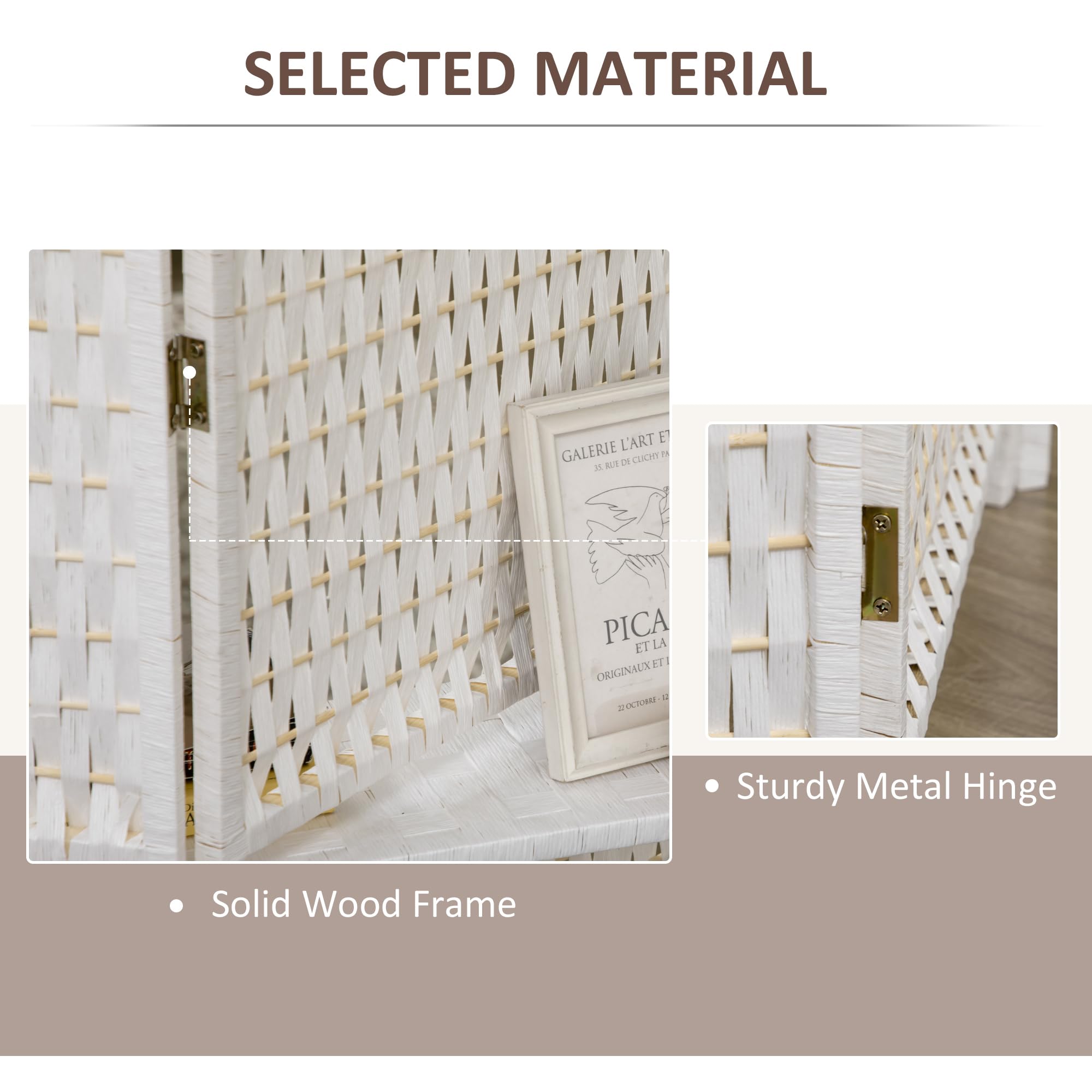 HOMCOM Biombo Divisor de 4 Paneles Plegable 181x180 cm Blanco | Separador de Ambientes, Divisor de Habitación con Estantes, Decoración, Partición, para Dormitorio Salón Cocina
