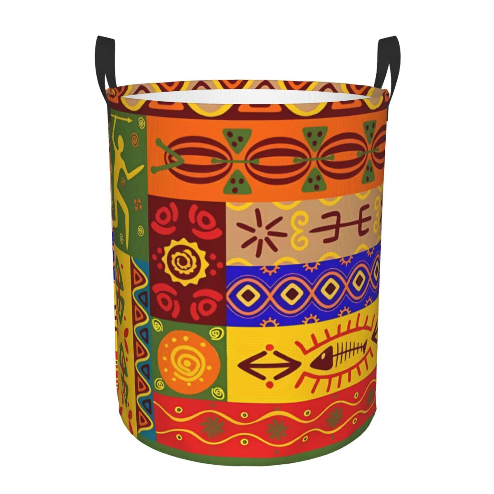 M Circular Hamper African National Patterns Print Storage Basket for Home