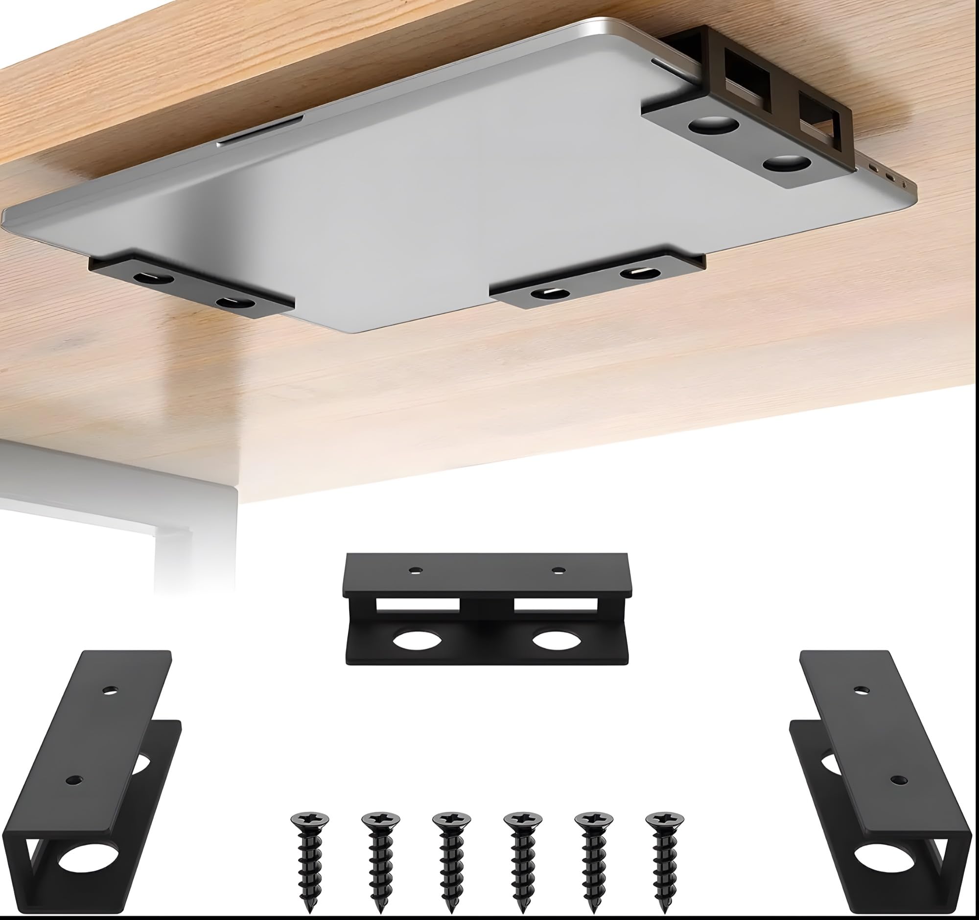 24x7 eMall Under Desk Laptop Holder Wall Mount Holder for Laptops, Carbon Steel, Scratch Resistant Strips, Adjustable Mounts Use Slide In And Slide Out Design. Device Thickness Should Not exceed 35mm.