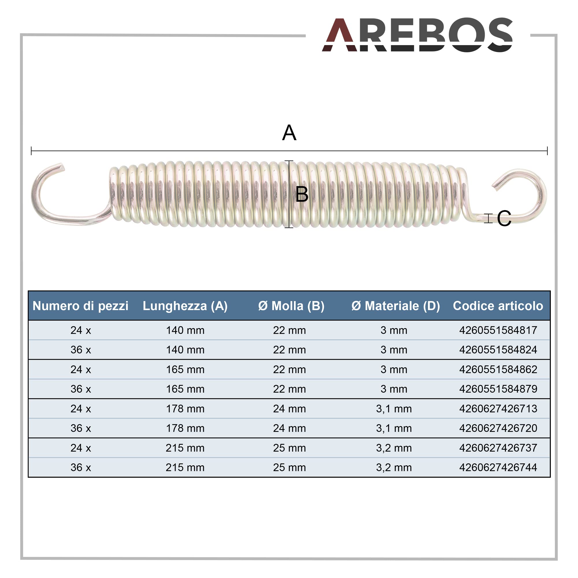 Arebos Molle per Trampolino 215 mm