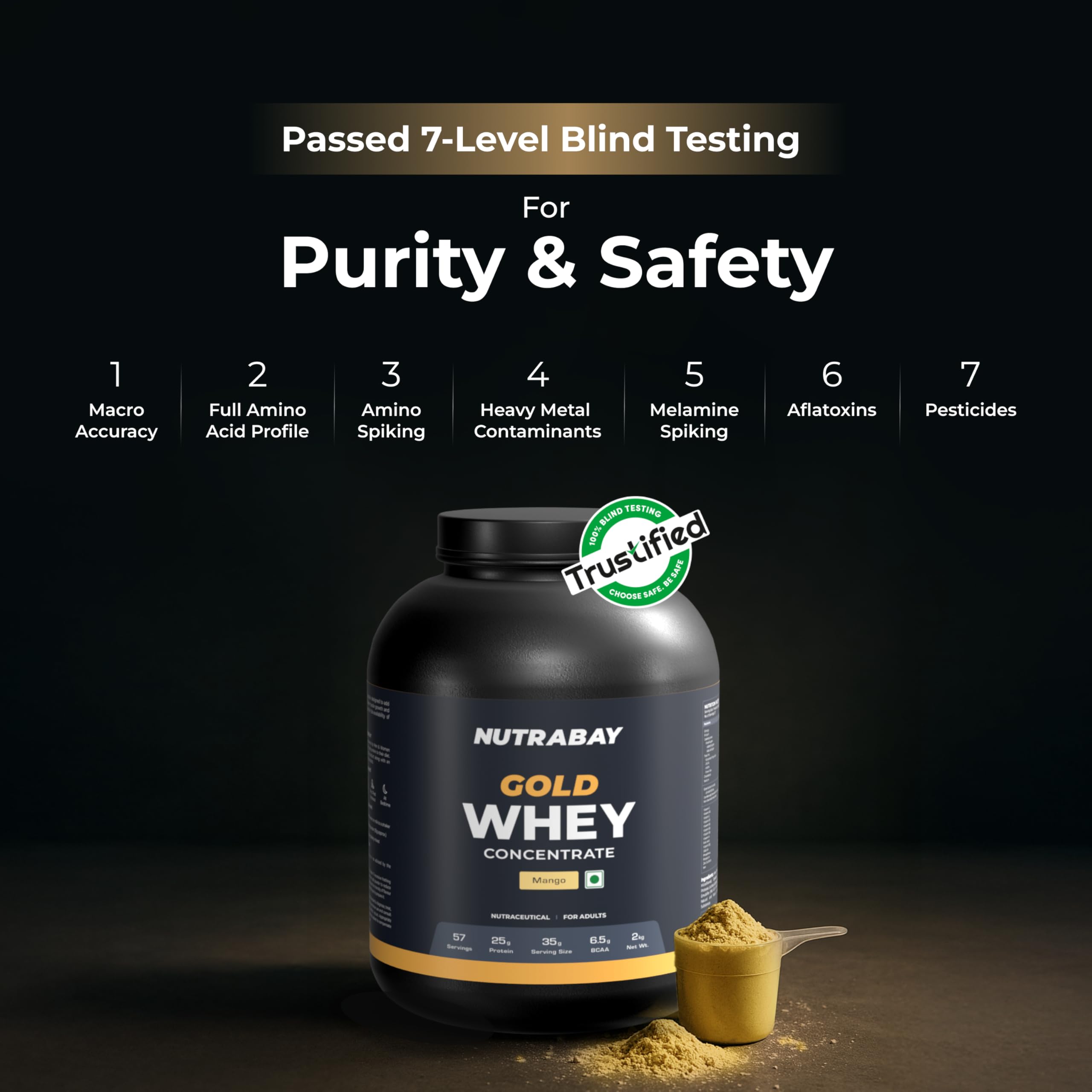 Nutrabay Gold Whey Protein Concentrate with Digestive Enzymes & Vitamin Minerals 25g Protein – Muscle Support & Recovery – 2kg, Mango | Trustified Certified Authentic 2