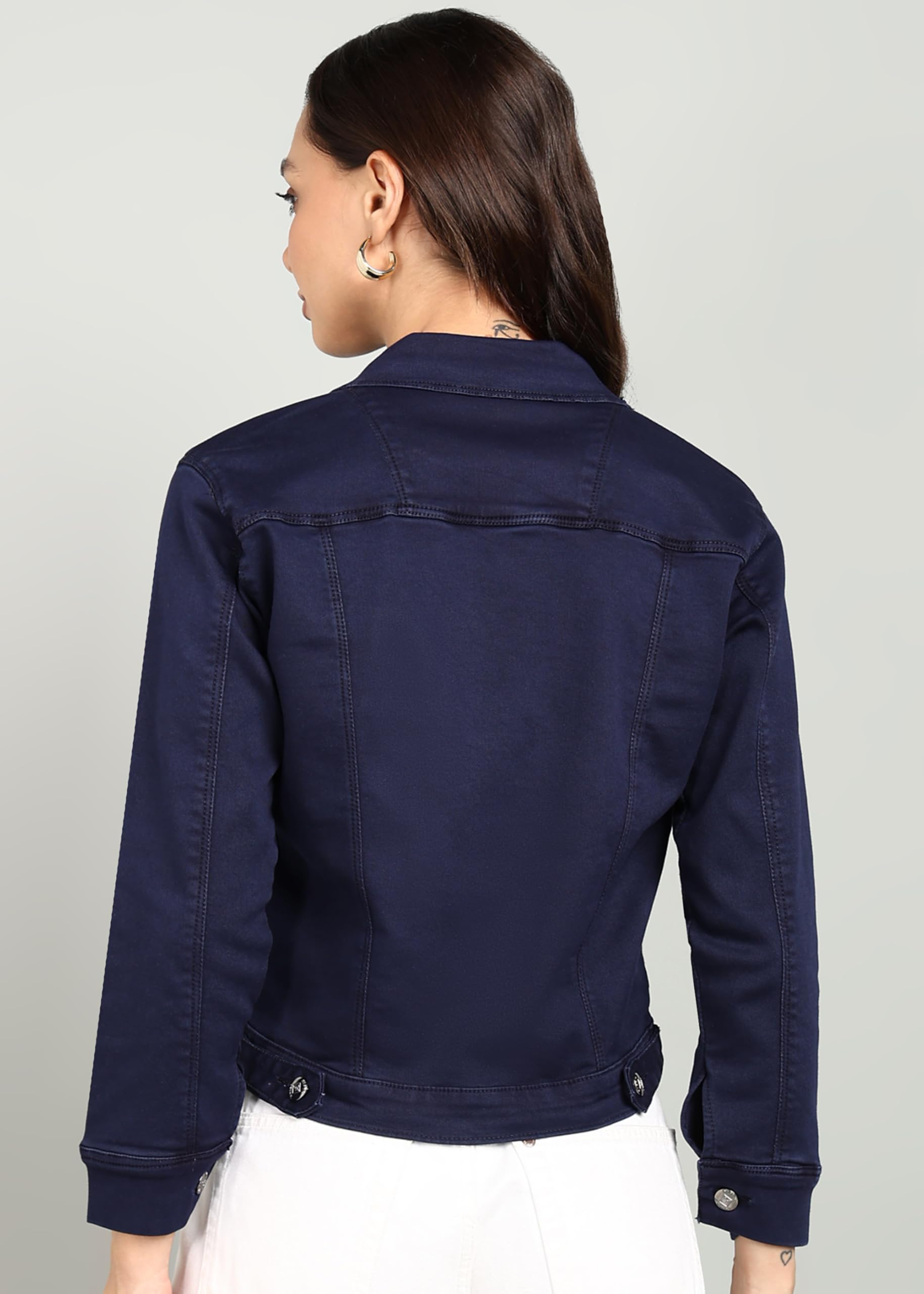 Nifty Chaqueta vaquera con bolsillo frontal para mujer