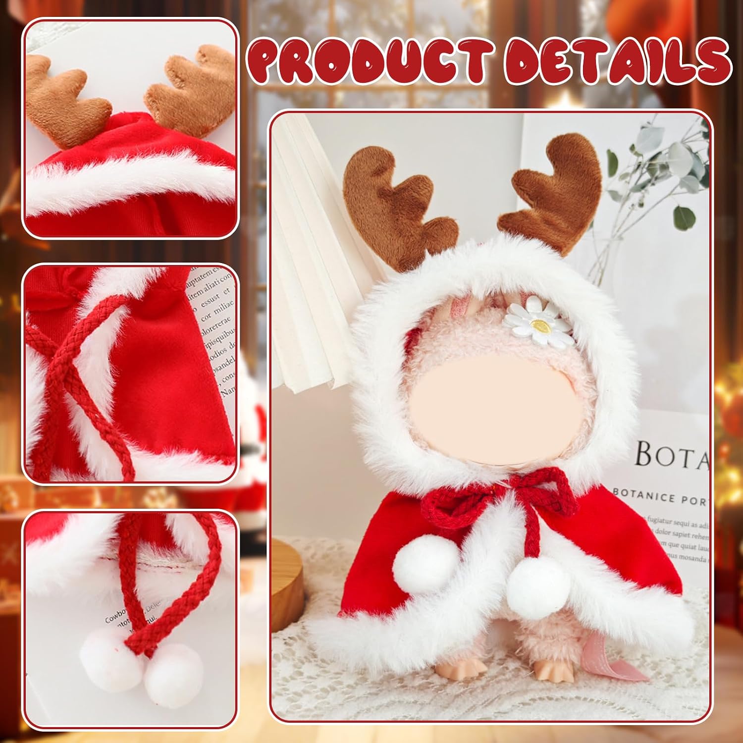 Fashion and Cute Christmas Costumes, Cloak Elk Style, Clothes for 17cm Plush Dolls, Not Include Plush Toys