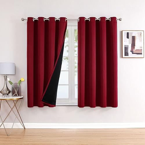 ChrisDowa Cortinas 100% opacas para dormitorio con forro negro, 2 capas gruesas, totalmente opacas, con aislamiento térmico y ojales, juego de 2