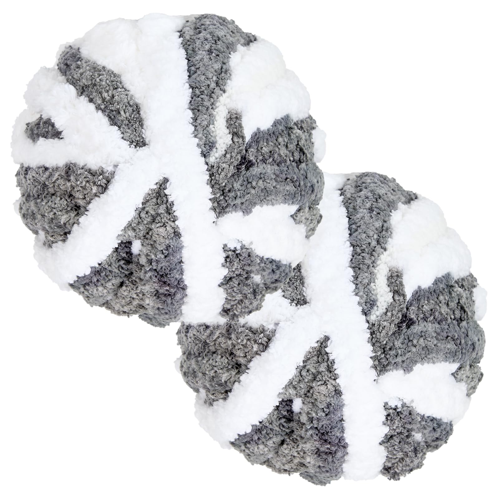 2Pcs Chunky Wool Yarn 250g, 2cm Knitting Yarns for Crochet Chunky Blanket Yarn, Fluffy Soft Wool for DIY Making Handmade Blankets Scarves Hats Rug Bags Hats Pillow Cushion (Gray White)