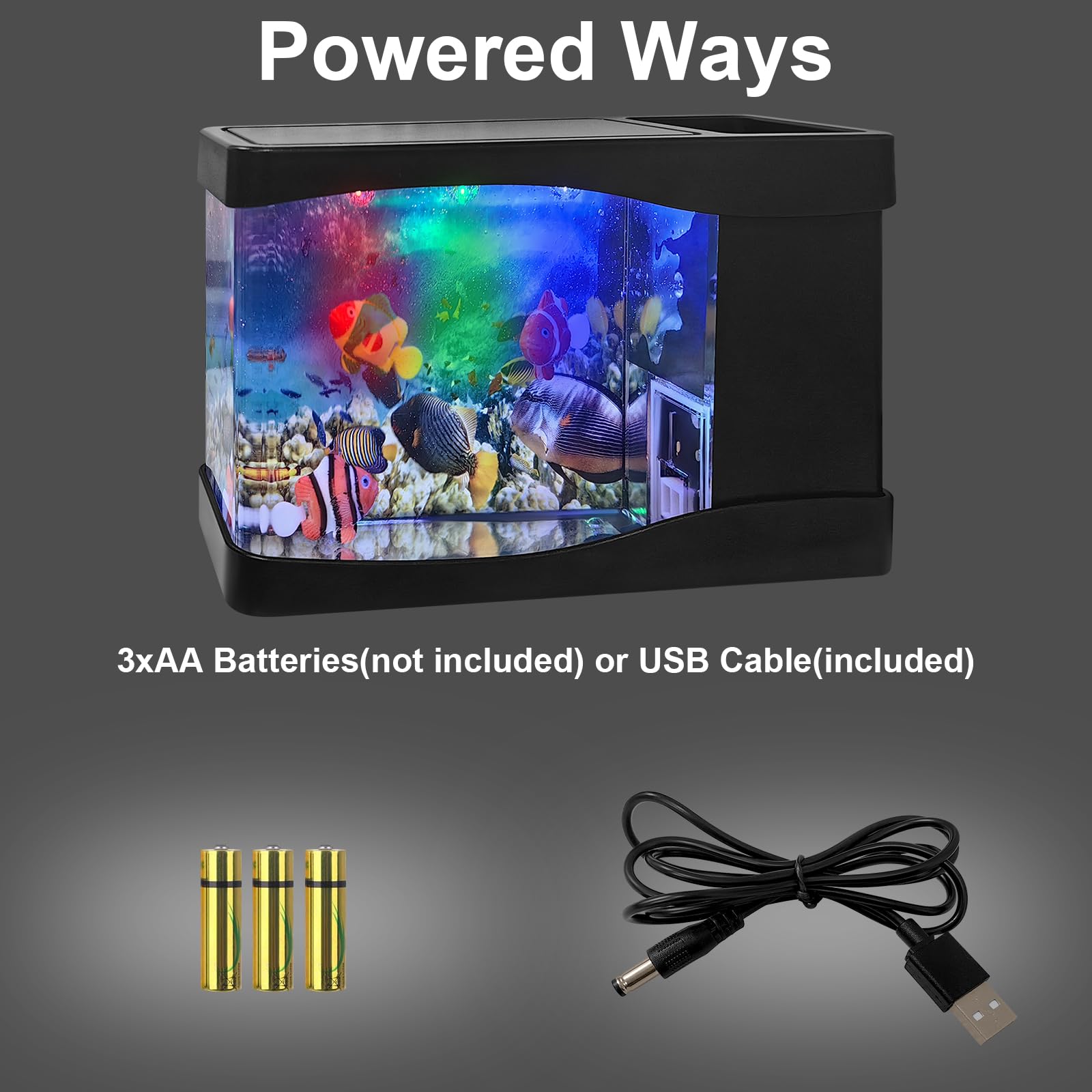 Lampada per Acquario, 3 Luci a LED per Acquario, Sfondi Colorati per Mini Acquario- 3 pesci Artificiali, Adatti per Ufficio, Camera da Letto, Soggiorno, Regali per Bambini o Gatti
