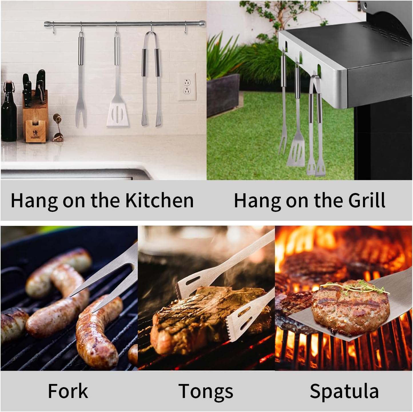 4-Piece Grill Accessorie, Stainless Steel Barbeque Grilling Tools Set with Carry Bag for Outdoor Grilling BBQ Tools