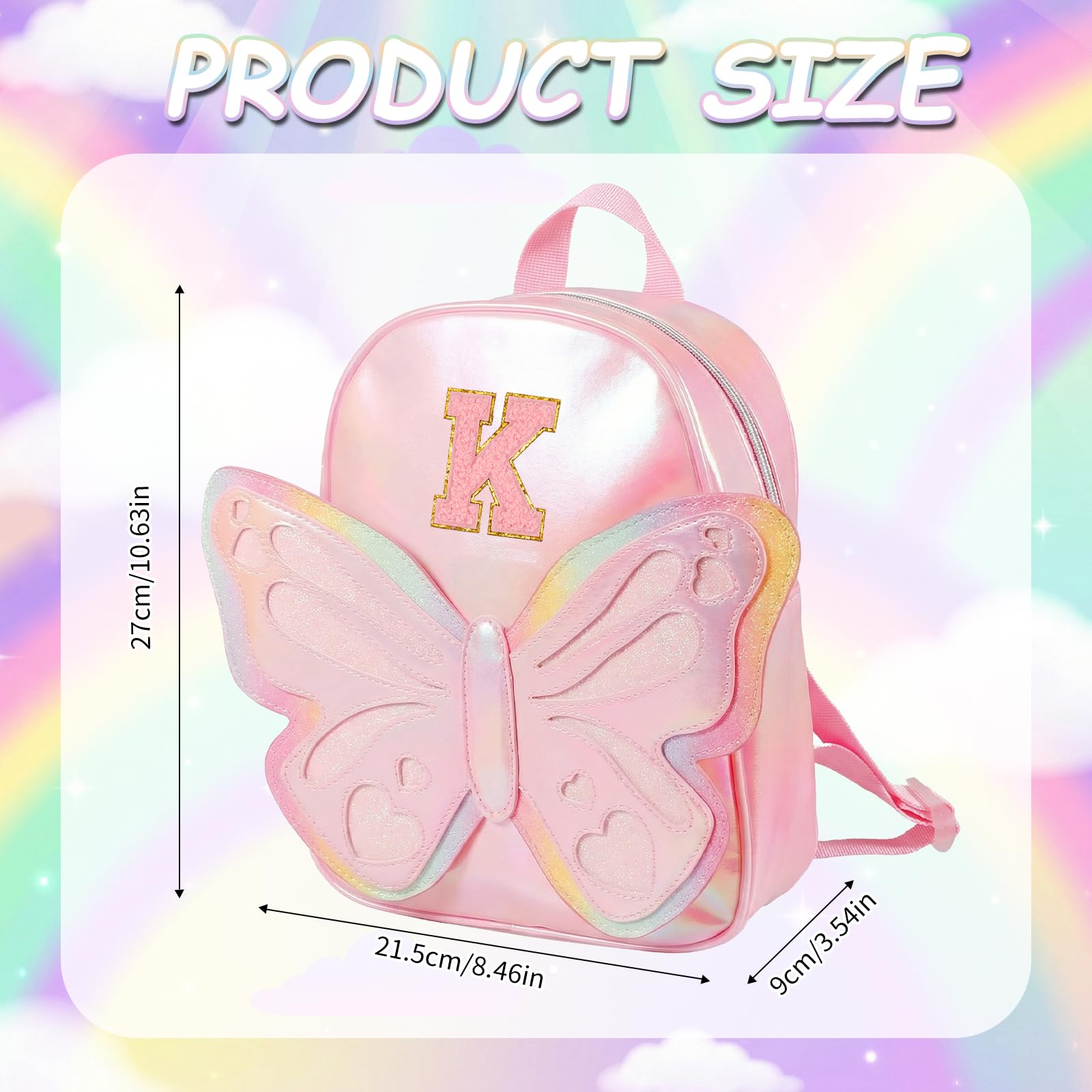 Mini zaino per ragazze, zaino per bambini con fiocco laser arcobaleno, borsa con iniziale personalizzata per ragazze adolescenti, borsa per asilo, regalo di compleanno per ragazze di 2-10 anni