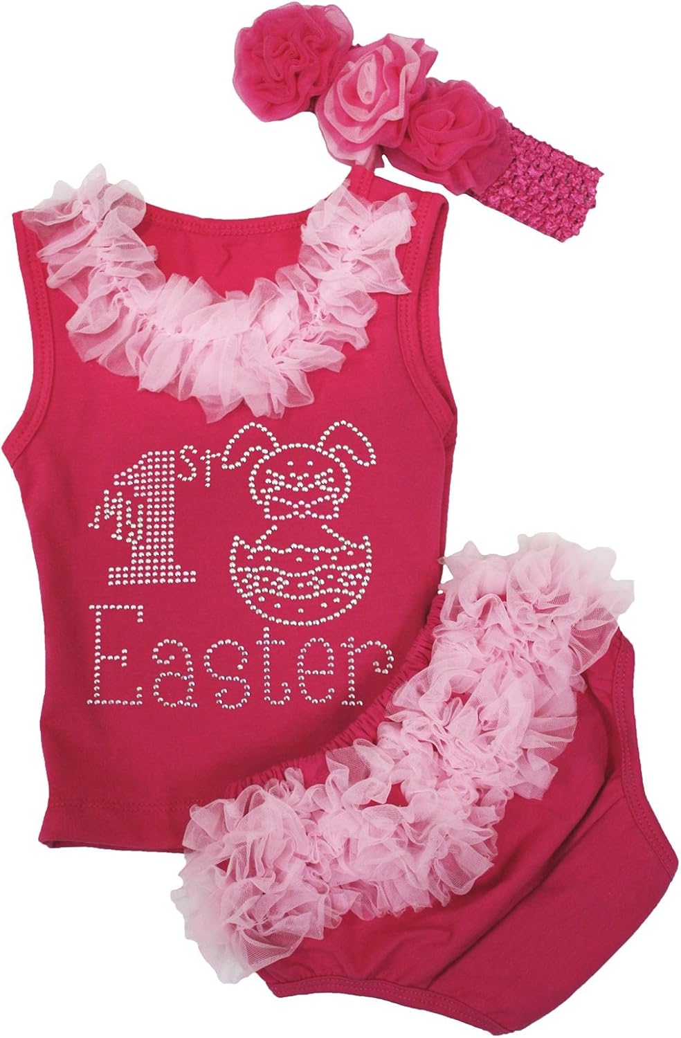 Petitebella My 1st Easter Dress Rabbit Egg Hot Pink Shirt Hot Pink Bloomer Baby Set 3-12m