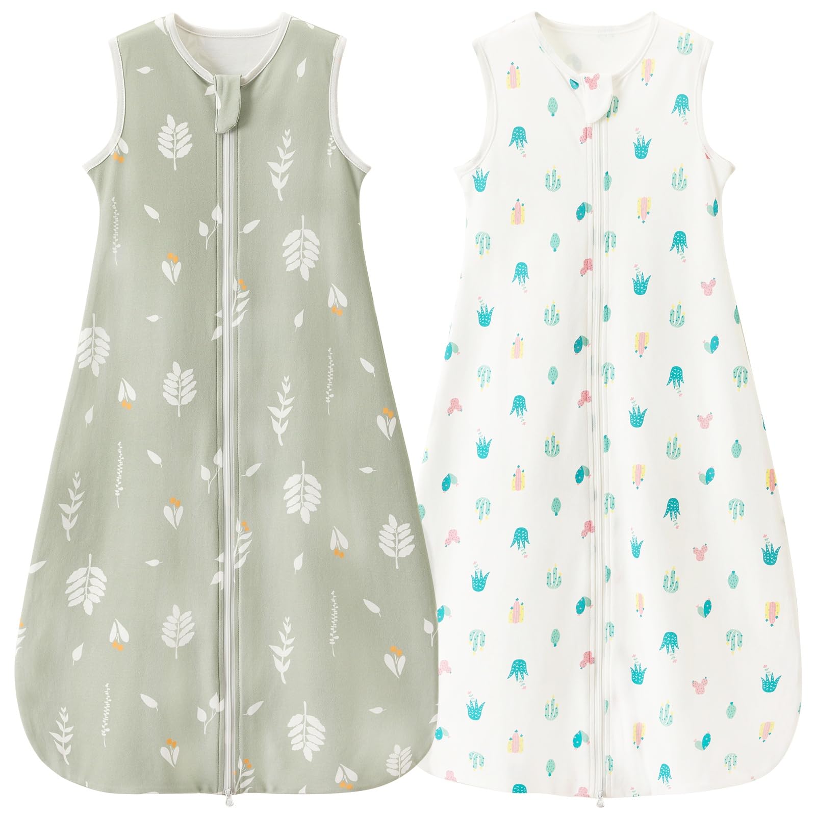 Nivolltha 2 Pack Super Soft 0.5 TOG Baby Sleeping Bags, 100% Cotton Breathable Summer Sleeping Bags 6-18 Months