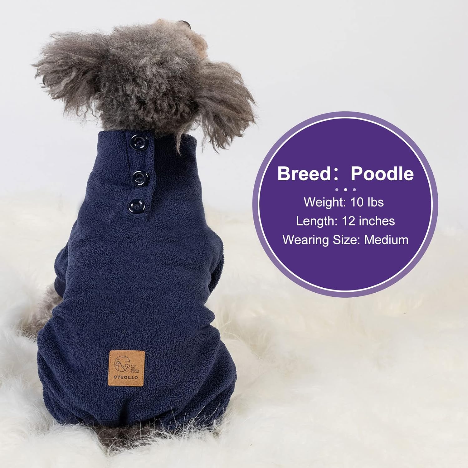 cyeollo Dog Pajamas for Small Dogs Thermal Fleece Pjs Jumpsuit for Dogs Stretchable Dog Onesie Warm Winter Cold Weather Coats Pet Clothes, Navy L