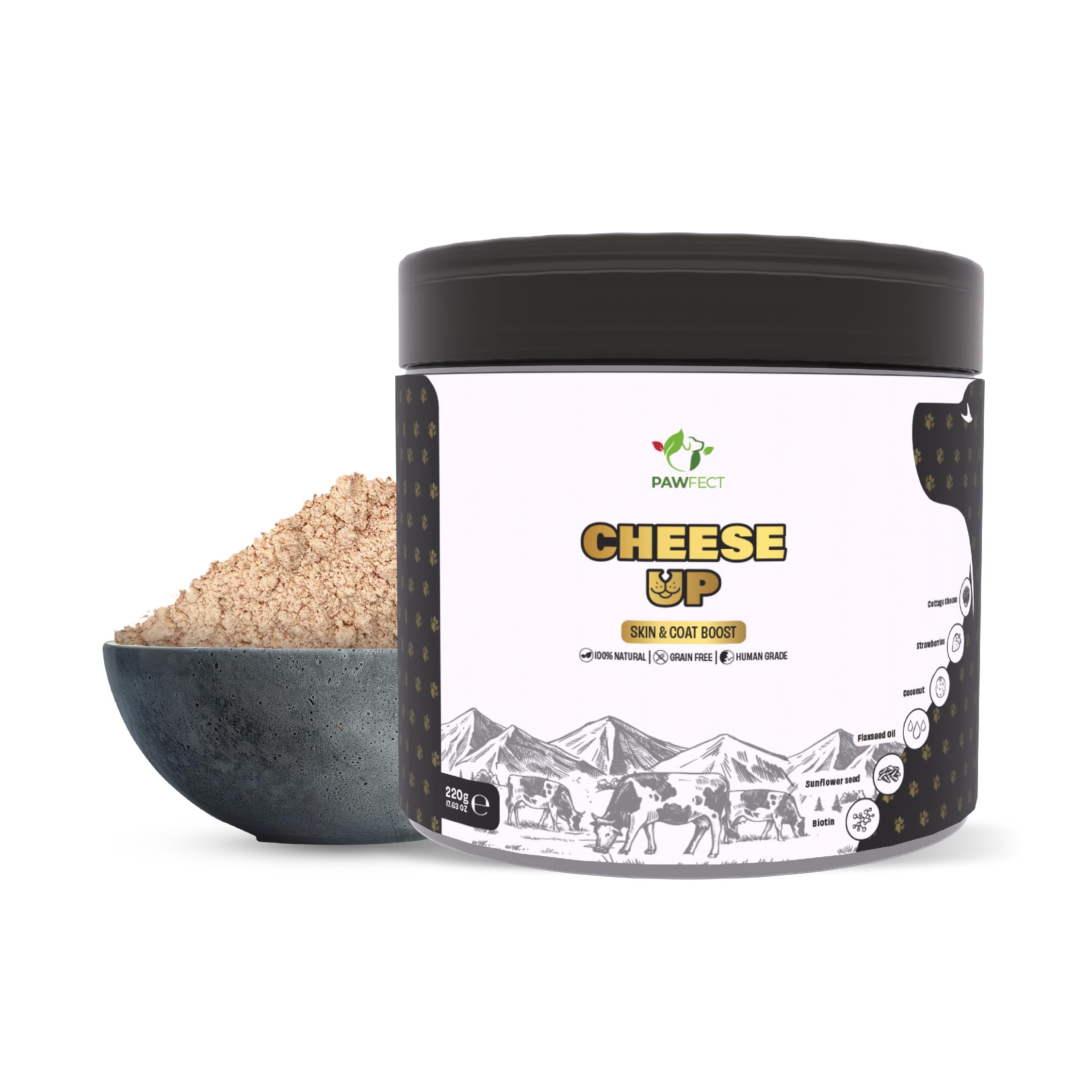 Pawfect Cheese Up Daily Topper for Dogs- Proprietary Blend for Skin & Coat Boost- 100% Natural - Enriched with Biotin, Sunflower & Flaxseed Oil- Rich in Protein, Vitamins & Minerals (220g/7.76oz)