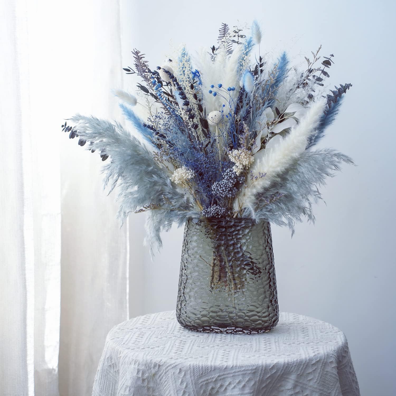 Pampas Grass Bouquet - Natural Dried Flower Arrangement, Mix Plants Eucalyptus Stems Bundle for Boho Table Centerpiece, Rustic Home Office Wedding Decor, or Gift